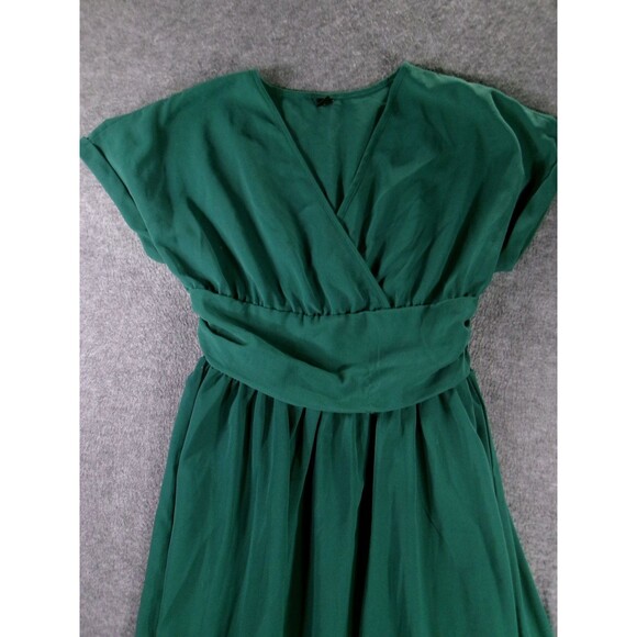 GOMORN Dress Women XL Green Wrap V Neck Smocked Waist Maxi Cap Sleeve Fit - Picture 2 of 11